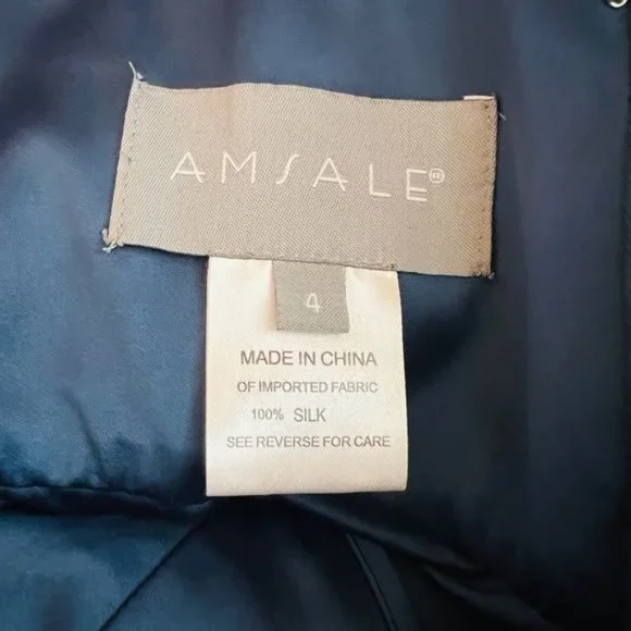 Amsale One Shoulder Party Cocktail Silk Navy Dress 4 Bridesmaid Wedding Guest - Picture 7 of 12
